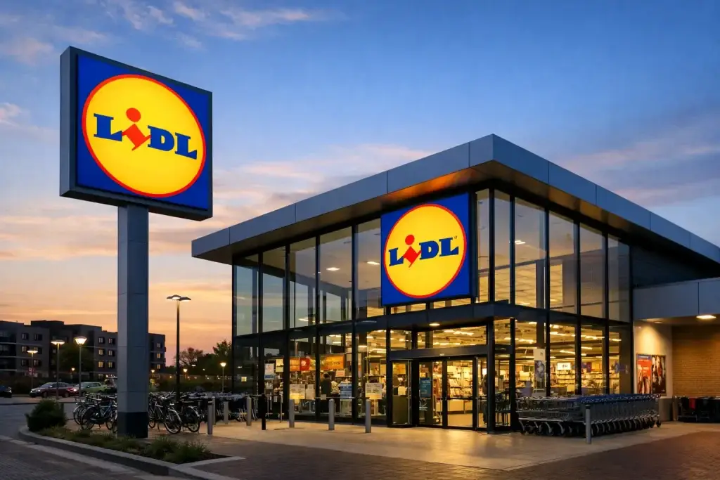 Lidl supermarkt in Berkel en Rodenrijs bij zonsondergang