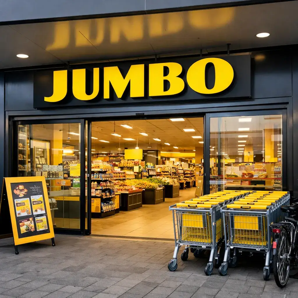 Ingang van Jumbo supermarkt met winkelwagens in Berkel en Rodenrijs