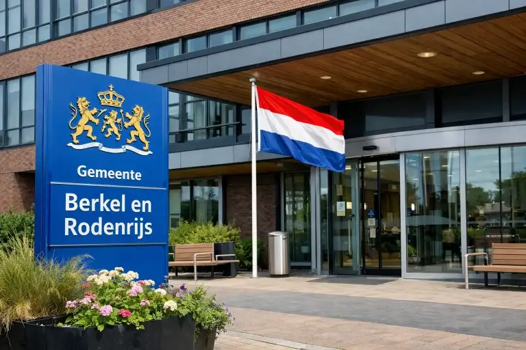 Gemeentehuis met Nederlandse vlag in Berkel en Rodenrijs
