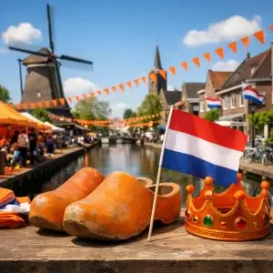 Drukke straat met mensen in oranje tijdens Koningsdag in Berkel en Rodenrijs
